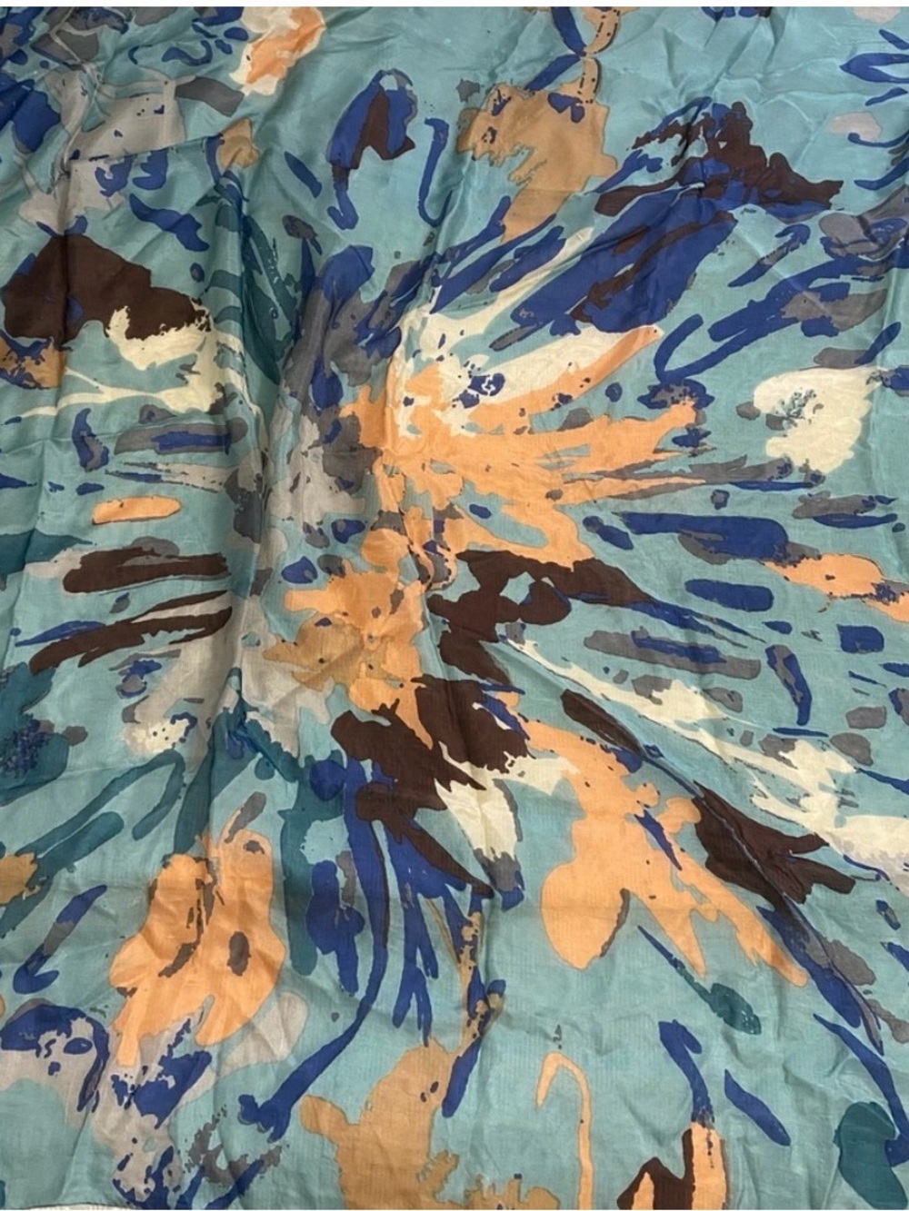 Abstract Floral Scarf in Aqua, Blue & Tan